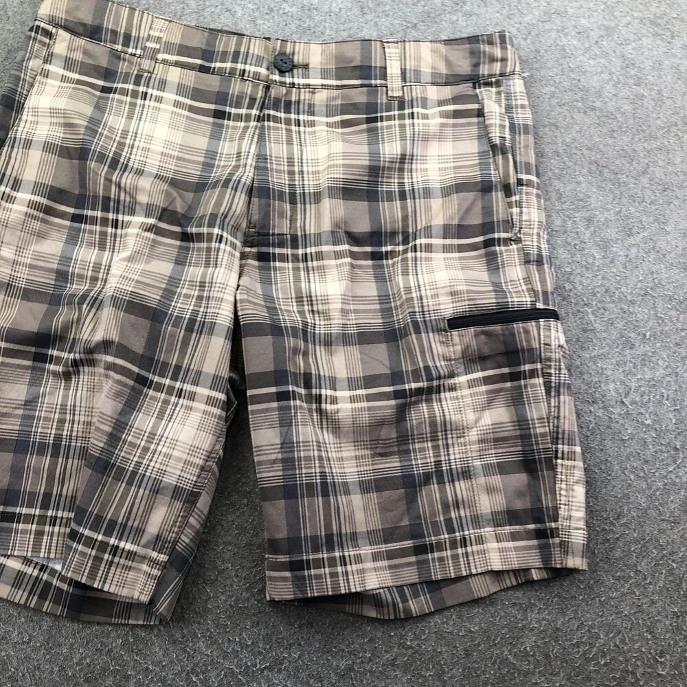 The North Face Shorts Mens 32 Brown Plaid Cargo Nylon 11 Inseam Outdoor Summer
